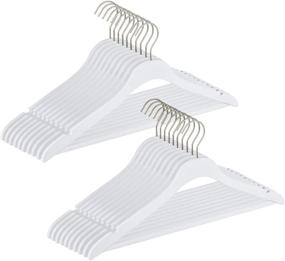 img 4 attached to 👕 20 Premium Space Saving Wooden Hangers for Shirts, Blouses, Pants - White Finish + Pant Bar Included