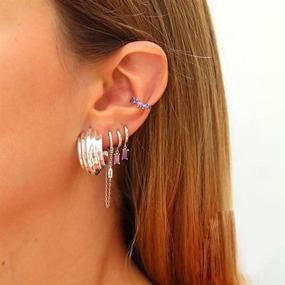 img 1 attached to 👂 CZ Dangle Drop Cuff Earrings - S925 Sterling Silver for Women Girls with Sensitive Ears, Chic Cubic Zirconia Hypoallergenic Threader Tassel Dangling Hoops - Fashionable and Elegant Gift