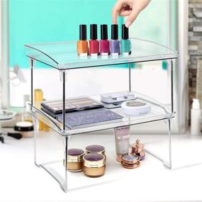 img 2 attached to Sorbus Stackable Shelves: Organize Cabinets & Countertops with Foldable Storage Stand Racks - Clear Plastic/Metal Design