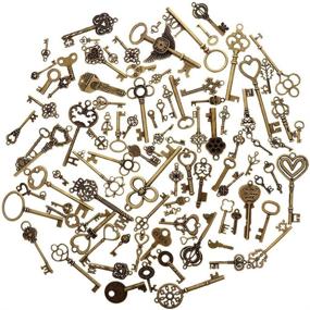 img 2 attached to 🔑 100 Vintage Antique Bronze Mixed Skeleton Key Charms Pendants for DIY Jewelry Making and Handcrafting