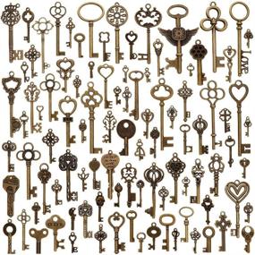 img 4 attached to 🔑 100 Vintage Antique Bronze Mixed Skeleton Key Charms Pendants for DIY Jewelry Making and Handcrafting