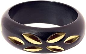 img 3 attached to 🖤 Richera Black Resin Bangle with Brass Metal Leaves Inlay