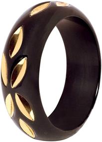 img 2 attached to 🖤 Richera Black Resin Bangle with Brass Metal Leaves Inlay