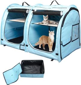 img 4 attached to 🐱 porayhut Mispace: Portable Twin Compartment Show House Cat Cage/Condo - Foldable & Carryable Kennel with Portable Carry Bag, Hammocks, Mats, and Litter Box - Ideal for Comfy Puppy Home and Travel