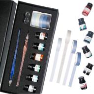 🖋️ glass dip pen ink set with 6 color inks, pen holder, 5 pack washi tape, and 2 crystal glass pens - ideal for art, writing, drawing, signatures - perfect gift for kids and artists logo