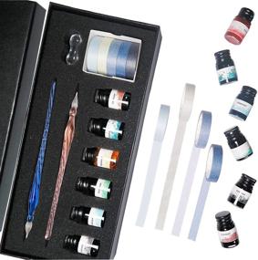 img 4 attached to 🖋️ Glass Dip Pen Ink Set with 6 Color Inks, Pen Holder, 5 Pack Washi Tape, and 2 Crystal Glass Pens - Ideal for Art, Writing, Drawing, Signatures - Perfect Gift for Kids and Artists