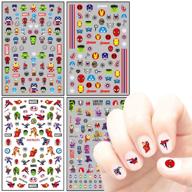 🦸 3d self adhesive super hero nail art stickers - cute cartoon marvel hero hulk spiderman captain america nail decals for manicure, boys, kids, party decoration (4 sheets) logo