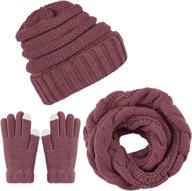 🧣 winter warm knitted scarf beanie hat and gloves set for men and women - soft stretch hat, scarf, and mitten set by aneco logo