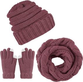 img 4 attached to 🧣 Winter Warm Knitted Scarf Beanie Hat and Gloves Set for Men and Women - Soft Stretch Hat, Scarf, and Mitten Set by Aneco