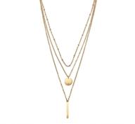 stylish gold filled layered necklace: bar geometric pendant with cubic zirconia for women, lady & girls - long chain logo