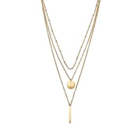 img 4 attached to Stylish Gold Filled Layered Necklace: Bar Geometric Pendant with Cubic Zirconia for Women, Lady & Girls - Long Chain