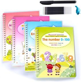 img 4 attached to Kids' English Study Workbooks - Set of 4 Magic Practice Copybooks, Reusable Calligraphy Letter Tracing Paper and Mathematical Drawing Kit, Teaching Aid for Writing Skills Development