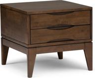 simplihome harper solid hardwood 22" wide square mid century modern walnut brown end side table with storage, 2 drawers, for living room and bedroom - enhanced seo logo