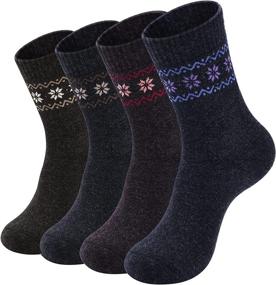 img 4 attached to 🧦 Set of 4 Women's Winter Warm Wool Crew Socks for Hiking - Soft and Comfortable