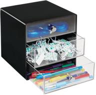 🗄️ mdesign plastic home office 3 drawer cube storage organizer: sleek desktop organization solution for office supplies, gel pens, pencils, markers, tape, erasers, paperclips, chargers logo