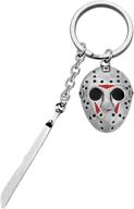 80s horror movie fans gift: jason machete keychain - thriller jewellery for halloween present logo