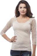 👚 3/4 sleeve lace contrast top for women with scoop neck logo