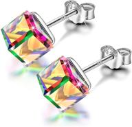 ninasun kaleidoscope crystal earrings: 925 sterling silver studs, hypoallergenic gift for her with delicate jewelry box - ideal for sensitive ears (6mm) logo