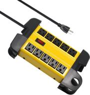 btu 10 outlet heavy duty metal power strip, 6.5 ft extension cord, 15a/125v circuit breaker, 1875w for garage, workshop, home, office - wall mountable, etl listed (yellow) logo