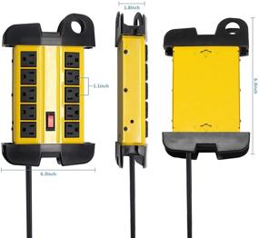 img 2 attached to BTU 10 Outlet Heavy Duty Metal Power Strip, 6.5 Ft Extension Cord, 15A/125V Circuit Breaker, 1875W for Garage, Workshop, Home, Office - Wall Mountable, ETL Listed (Yellow)