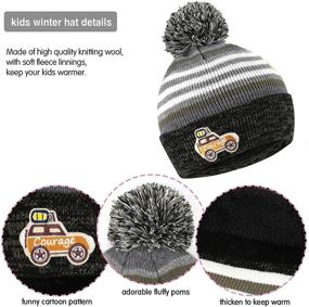 img 3 attached to Boys Winter Beanie Hat Cap with Touchscreen Gloves, Neck Warmer, 🧣 and Scarf Set - Knit Striped Design with Thick Fleece Lining and Pompom