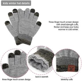 img 1 attached to Boys Winter Beanie Hat Cap with Touchscreen Gloves, Neck Warmer, 🧣 and Scarf Set - Knit Striped Design with Thick Fleece Lining and Pompom