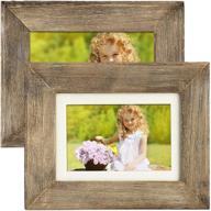 🖼️ rustic barnwood picture frame set: weathered gray wood home decor (pack of 2) - ideal for 5x7 or 4x6 photos, wall/desktop/tabletop display with matte frames included логотип