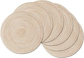 img 4 attached to SHACOS Round Braided Placemats: Set of 6 Washable Round Placemats for Kitchen Table - 15 inch (Beige, 6)