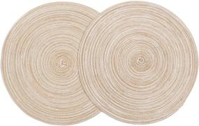 img 3 attached to SHACOS Round Braided Placemats: Set of 6 Washable Round Placemats for Kitchen Table - 15 inch (Beige, 6)