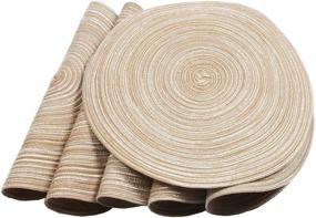 img 1 attached to SHACOS Round Braided Placemats: Set of 6 Washable Round Placemats for Kitchen Table - 15 inch (Beige, 6)