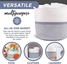 img 2 attached to Large Cotton Rope Storage Basket for Blankets and Living Room Organization - Soft, Woven Baskets | Optimal Size, Easy to Fold Rope Baskets | Safe and Non-Toxic Materials