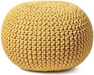 fernish decor round pouf ottoman - hand-knitted cotton pouf footrest, foot stool, knit bean bag floor chair - bed room living room accent seat (20x20x14 inch, yellow) logo
