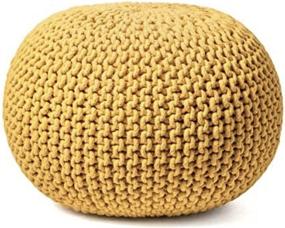 img 4 attached to Fernish Decor Round Pouf Ottoman - Hand-Knitted Cotton Pouf Footrest, Foot Stool, Knit Bean Bag Floor Chair - Bed Room Living Room Accent Seat (20x20x14 Inch, Yellow)
