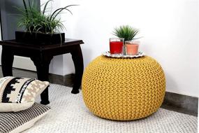 img 3 attached to Fernish Decor Round Pouf Ottoman - Hand-Knitted Cotton Pouf Footrest, Foot Stool, Knit Bean Bag Floor Chair - Bed Room Living Room Accent Seat (20x20x14 Inch, Yellow)