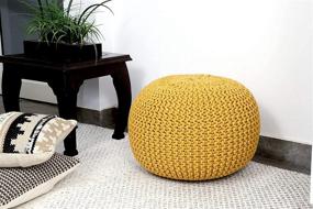 img 2 attached to Fernish Decor Round Pouf Ottoman - Hand-Knitted Cotton Pouf Footrest, Foot Stool, Knit Bean Bag Floor Chair - Bed Room Living Room Accent Seat (20x20x14 Inch, Yellow)