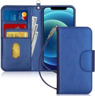 📱 fyy iphone 12 mini case: luxury pu leather wallet cover with kickstand, card slots, and note pockets - navy logo