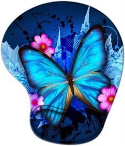 img 4 attached to Удобно и стильно: эргономичный синий коврик для мыши с поддержкой запястий с рисунком бабочки - прекрасный аксессуар для офисного стола для женщин и девочек.