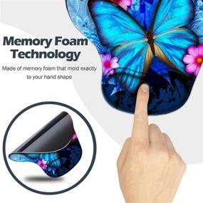 img 3 attached to 🦋 Comfortable and Stylish: Ergonomic Blue Butterfly Mouse Pad with Wrist Support - Perfect Office Desk Accessory for Women and Girls