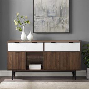 img 3 attached to 🔲 Stylish Dark Walnut 60-Inch Wood Buffet Sideboard with 4 Drawers - Walker Edison Modern Farmhouse Console for Dining Room, Entryway Serving, and Storage