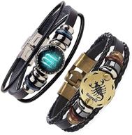 📿 wllay retro zodiac constellation beaded leather bracelet set – hand-woven, punk chain cuff design (2pcs) logo