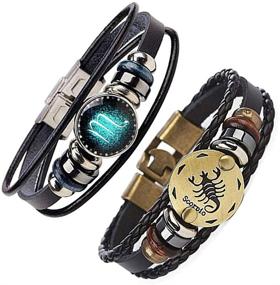 img 3 attached to 📿 WLLAY Retro Zodiac Constellation Beaded Leather Bracelet Set – Hand-Woven, PUNK Chain Cuff Design (2pcs)