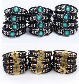 img 2 attached to 📿 WLLAY Retro Zodiac Constellation Beaded Leather Bracelet Set – Hand-Woven, PUNK Chain Cuff Design (2pcs)