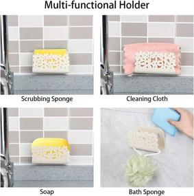 img 2 attached to 🧽 Tomorotec Beige Never Rust Plastic Sponge Holder: Easy Access Sink Caddy for Quick Drain, Shower and Kitchen Organizer with Suction Cups