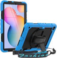 📱 seymac case for samsung galaxy tab s6 lite 10.4 inch 2020 (sm-p610/p615) - full protection 360° rotating stand case with screen protector and hand strap - black/sky blue logo