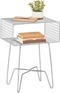 💡 modern industrial side table with storage shelf - 2-tier metal minimalist end table - sleek metallic caged grid - accent furniture for living room, bedroom, office, dorm room - chrome logo