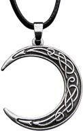 🌙 haquil crescent moon necklace with celtic knotwork pendant - faux leather cord - celtic jewelry gift logo