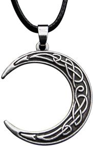 img 2 attached to 🌙 HAQUIL Crescent Moon Necklace with Celtic Knotwork Pendant - Faux Leather Cord - Celtic Jewelry Gift