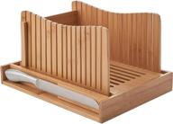 🍞 comellow bamboo bread slicer: 3 adjustable slicing sizes, wood bread cutter with crumb tray and knife - ideal for homemade bread, foldable slicing guide logo