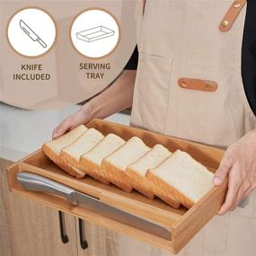 img 2 attached to 🍞 COMELLOW Bamboo Bread Slicer: 3 Adjustable Slicing Sizes, Wood Bread Cutter with Crumb Tray and Knife - Ideal for Homemade Bread, Foldable Slicing Guide