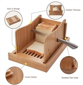 img 1 attached to 🍞 COMELLOW Bamboo Bread Slicer: 3 Adjustable Slicing Sizes, Wood Bread Cutter with Crumb Tray and Knife - Ideal for Homemade Bread, Foldable Slicing Guide